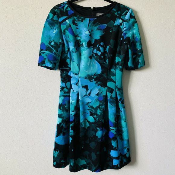 Vince Camuto Floral Fit Flare 3/4 SLV Scuba Dress - Picture 3 of 7